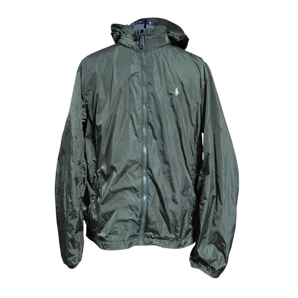 Polo Ralph Lauren Rain Jacket Windbreaker Hideaway Hood Mens XXL Olive Green
